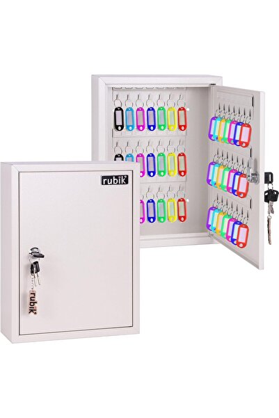 RUBIK خزانة مفاتيح معدنية مثبتة على الحائط تحتوي على 42 مفتاحًا RB42SK (أبيض)