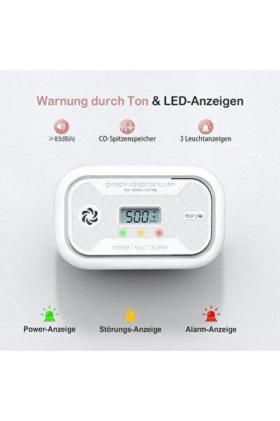 PUTOWUT Putogesafe Carbon Monoxide Detector 10-Year Battery with LCD & Peak Memory, EN50291, 2-Pack