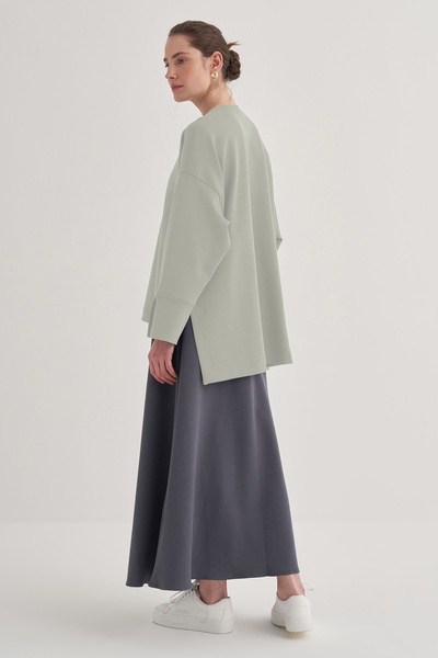 EBU Prive Жіноча блузка з інтерлоком і деталями на рукавах, пастельно-сіра