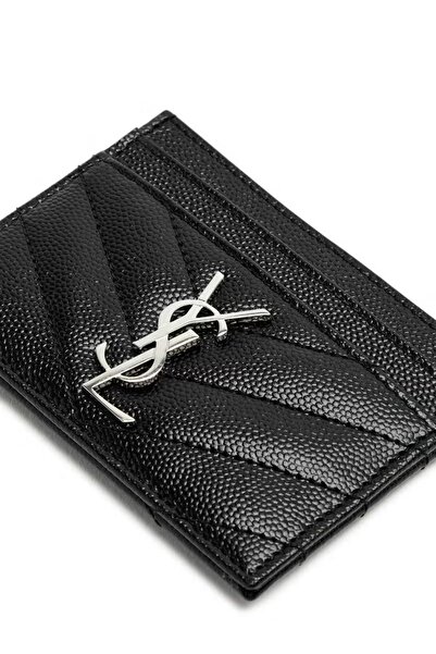 ysl bag Black Chevron Quilted Grained Leather Card Case