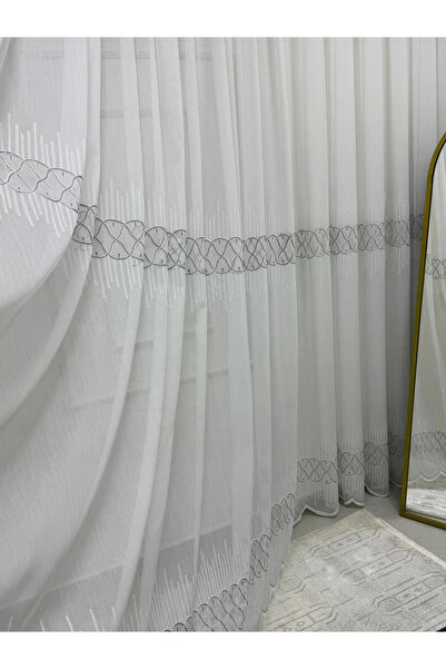 NİVEMESHOME V-105 Marina Silver 1/3 Bamboo Tulle Curtain