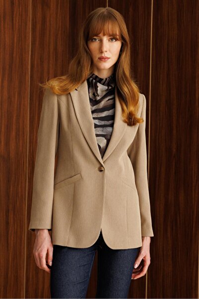 Moda İlgi Modailgi Fitilli Kadife Tek Düğme Klasik Ceket Vizon