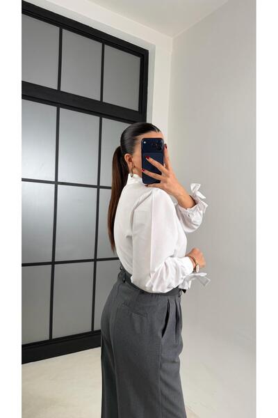 Gaus Antrasit Pile Detaylı Kemerli Kumaş Pantolon GAUS-00695