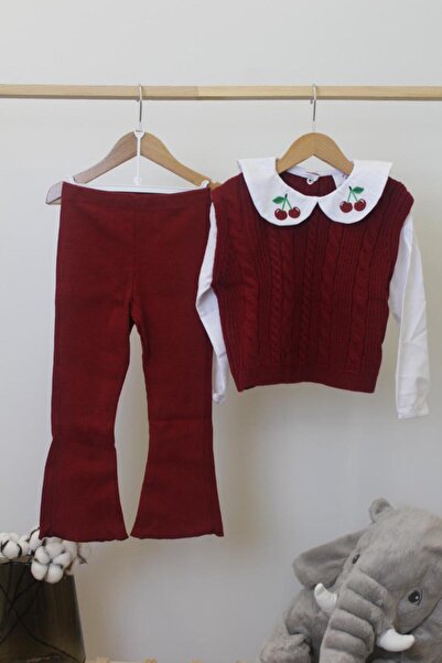 PİNİ CO Yaka detaylı kiraz nakışlı 2 li triko takım