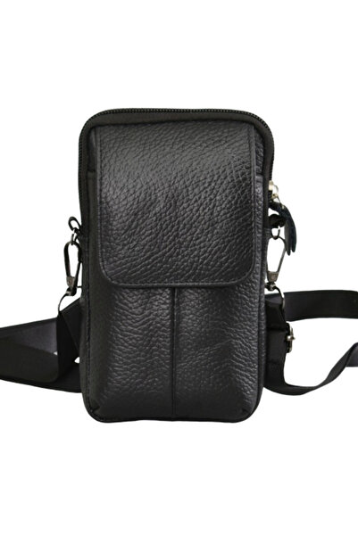 OEM Geantă bărbătească, Piele naturală, Compartimentată, 10/17/4 cm, Negru