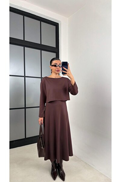 Gaus Bitter Brown Sweater Dress Double Basic Modal Set Gaus-00722