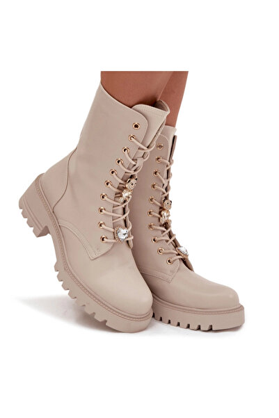 BOTO Workery Women's Ankle Boots With Heart Bear Buckles Beige Iravine 40