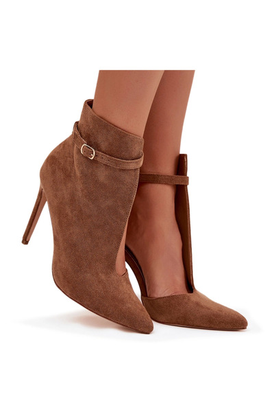 BOTO Women's ankle boots with heel made of dark beige suede Amalundi 39
