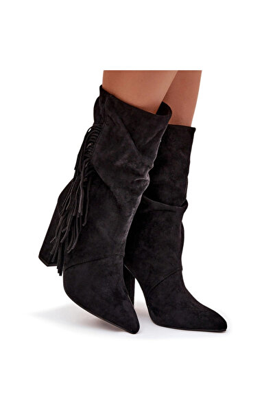BOTO Darlina Botine Femei Cu Franjuri Și Strângere Izolate Negre 37