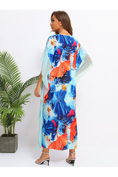 FridayIn Female Dignified style V-neck Flowers Loose Long dress