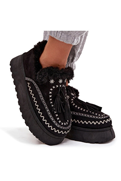 BOTO Women's platform snow boots with fur and fringes Black Ferayne 37