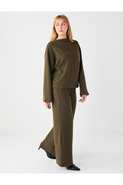 Jimmy Key Haki Melanj Rahat Kesim Yumuşak Dokulu Bol Paça Örme Pantolon