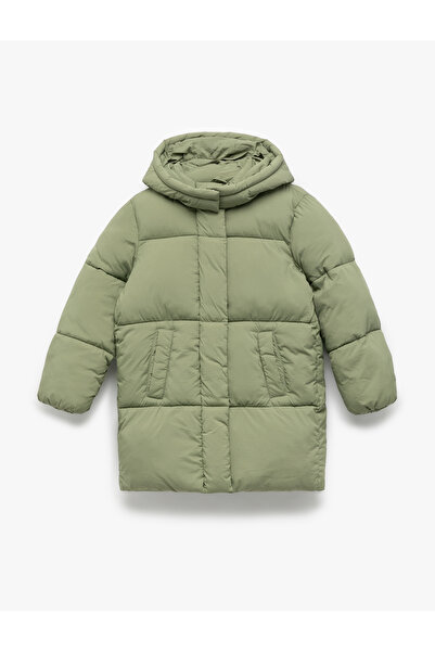 Koton Long Sleeve Pocket Quilted Hooded Long Puffer Coat