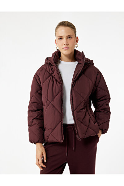 Koton Polar Pocket Detailed Long Sleeve Zippered Water Repellent Hooded Quilted Coat