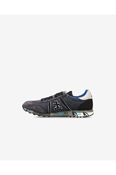 Premiata Men's Logo Embossed Patterned Fabric and Suede Detailed Comfortable Sole Gray Sneaker Lucy 7770-Anthracite