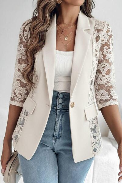 Mossta Δαντελένιο μπουφάν Atlas με τρία τέταρτα μανίκια - Λευκό