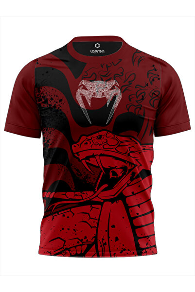 Lopron Kırmızı Yılan Desen Antreman Forma Gym UFC t-shirt RED SNIKE Tişort
