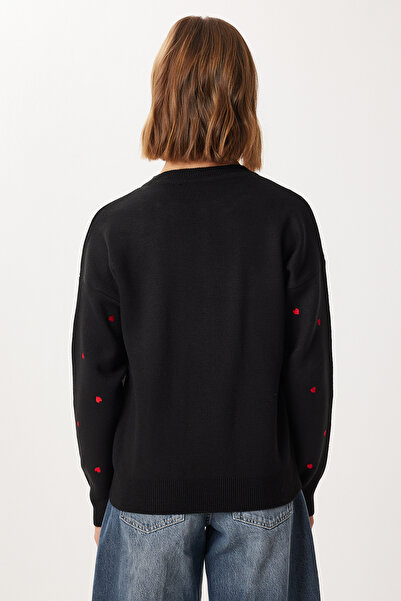 Lovelyİstanbul Heart Embroidered Stylish Buttoned Knitwear Cardigan Lnx0008 Black