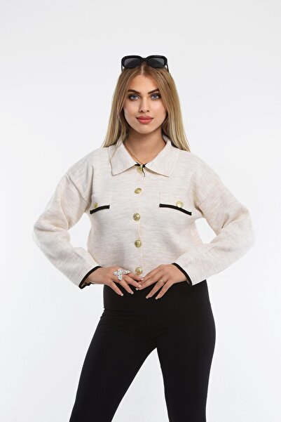 H&E LUXURY DESIGN Women's Polo Neck Gold Button Sports Jacket