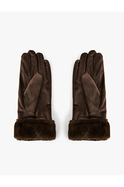 Koton Suede Look Gloves with Faux Fur Detail