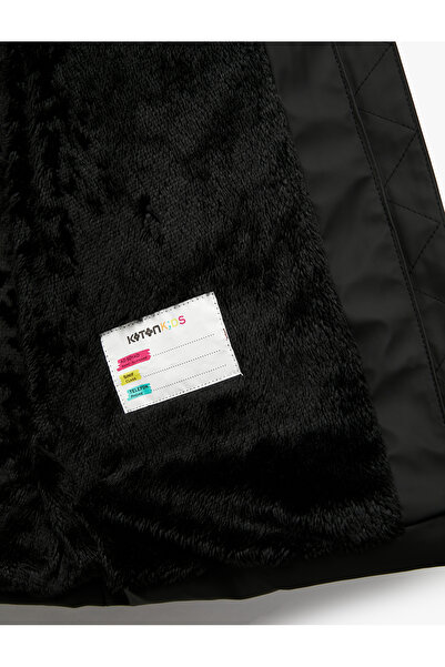 Koton Long Sleeve Zipper Pocket Faux Fur Inside Hooded Long Puffer Coat