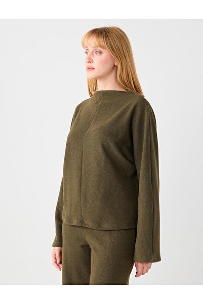 Jimmy Key Khaki Melange Relaxed Fit Batwing Sleeve Soft Textured Sweatshirt