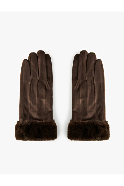 Koton Suede Look Gloves with Faux Fur Detail
