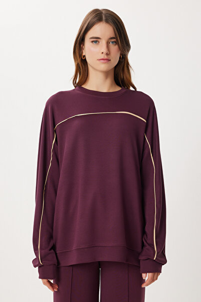 Lovelyİstanbul Contrast Stripe Modal Top and Bottom Set Lci0062 Mürdüm