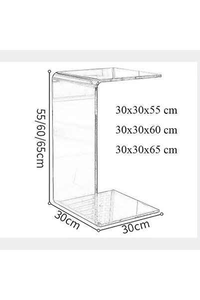 Slasa Black Opaque Acrylic Side Table by SLASA, 30 x 30 x 65 cm, Modern U-Shaped Coffee Table