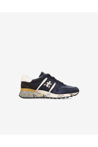 Premiata Men's Soft Suede Leather Comfortable Sole Lace-Up Round Toe Navy Blue Sneaker Lander 7702-Dark Blue