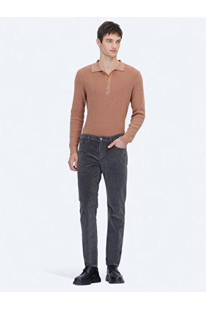 Kip Gray Corded Fabric Woven Slim Fit Velvet Casual Cotton Blend Pants