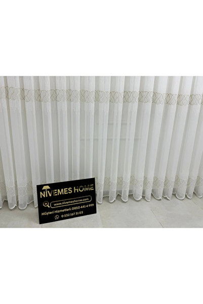 NİVEMESHOME V-117 Marina Gold 1/3 Bamboo Tulle Curtain