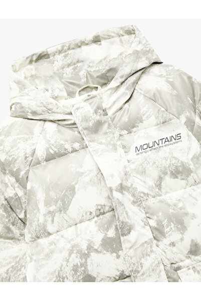 Koton Hooded Long Sleeve Patterned Pocket Oversized Coat