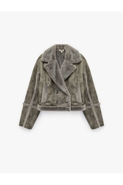 Koton Дългоръкавно, с джобове, подплатено с изкуствена кожа, двуредно сако с вид на велур