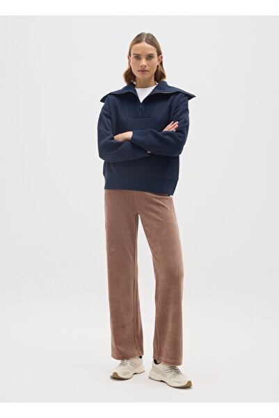 Ovs Brown wide-leg stretch cotton trousers