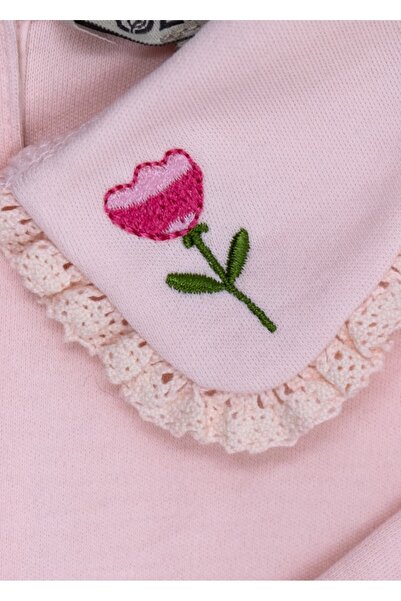 Ozmoz By Mukadder Özden Light Pink Winter Baby Girl Top with Embroidery and Lace
