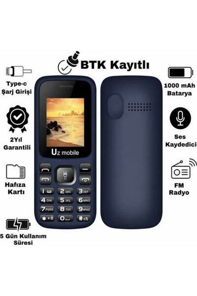 UZ MOBİLE Tuşlu Telefon - Asker Telefonu - Yerli Üretim UZ Türkiye Garantili