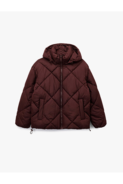 Koton Polar Pocket Detailed Long Sleeve Zippered Water Repellent Hooded Quilted Coat