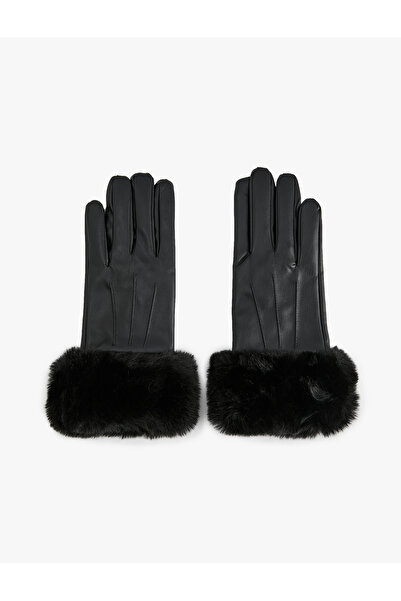Koton Faux Fur Detailed Faux Leather Gloves