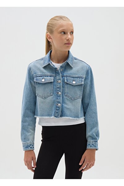 Ovs Girls' Regular Fit Denim Cropped Jacket