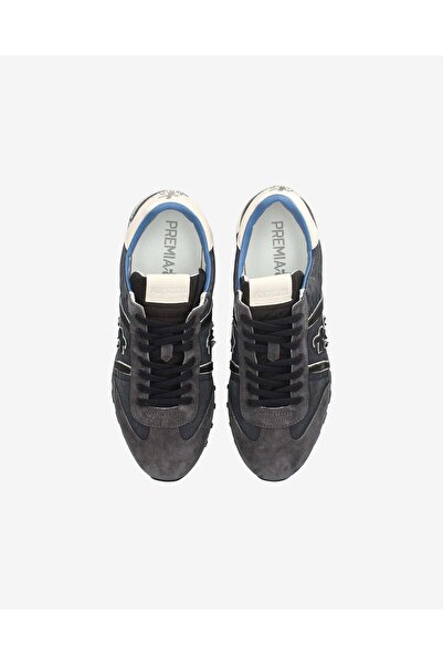 Premiata Men's Logo Embossed Patterned Fabric and Suede Detailed Comfortable Sole Gray Sneaker Lucy 7770-Anthracite