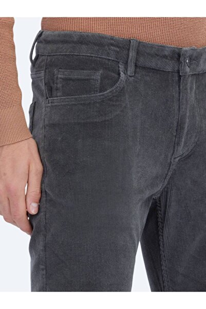 Kip Gray Corded Fabric Woven Slim Fit Velvet Casual Cotton Blend Pants