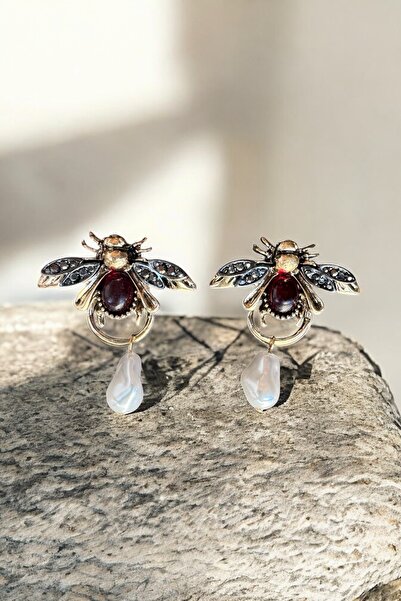 bemoreatelier Arı Şeklinde İnci Detaylı Vintage Küpe