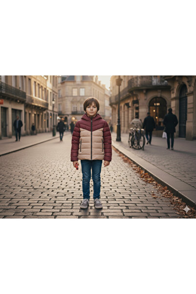 ASG TEKSTİL Boy's Burgundy Beige Color Windproof Zippered Pocket Coat