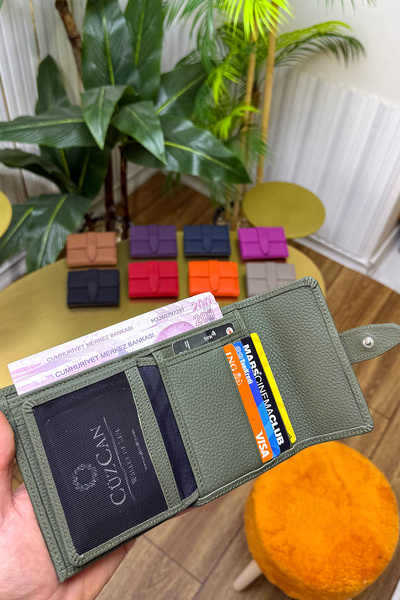 CüzCan Γυναικείο πορτοφόλι Lily Khaki Green από γνήσιο δέρμα Κομψό και βολικό