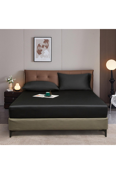 OEM Grey bed sheet, with elastic, 160x200 cm + base height 25-30 cm, black