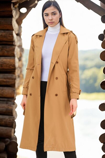 Dewberry Z6737 Trench Coat-Dark Camel
