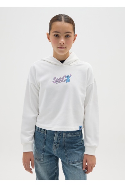 Ovs Girl's white regular fit pure cotton sweatshirt with print