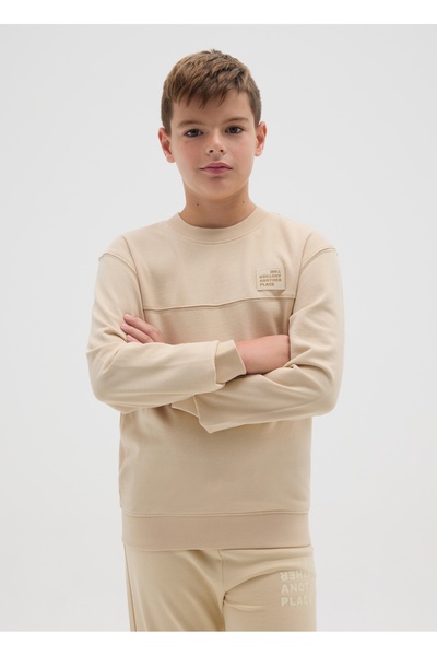 Ovs Boys' beige pure cotton sweatshirt with relaxed fit