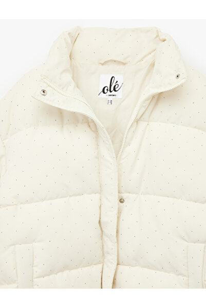 Koton Mock Neck Stone Inflatable Jacket with Zipper Pocket Detail